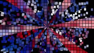 Mavi kırmızı beyaz soyut arkaplan. Parçalara ayrılmış yüzen piksellerin canlandırması.