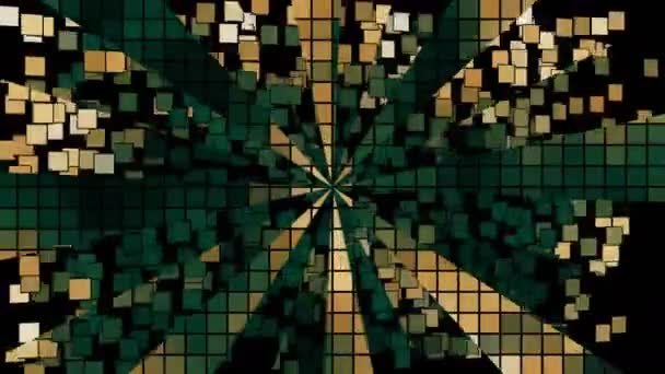 Fondo abstracto verde dorado. Animación de píxeles flotantes, divididos en segmentos. — Vídeo de stock