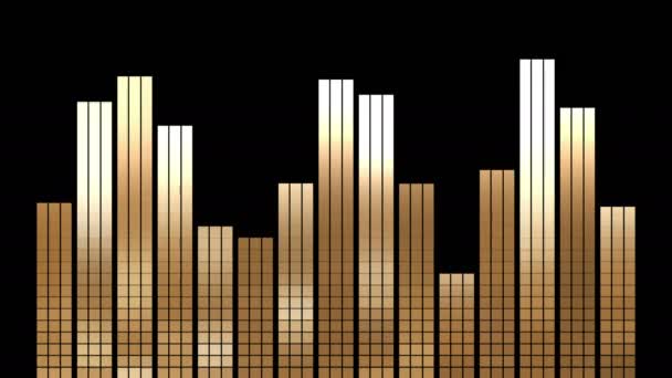 黄金数字均衡器像素小节的动画与大部分有节奏的音乐主题是同步的。节目和音乐会，DJ集，短片，广告，舞曲. — 图库视频影像