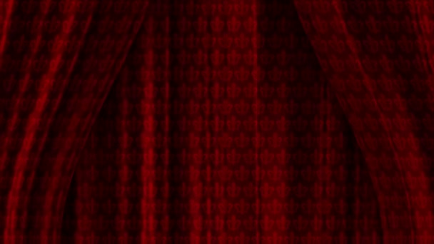 Royal opening curtains. The pattern is a monogram. Animation in loop seamless motion through the curtains. — Stock Video