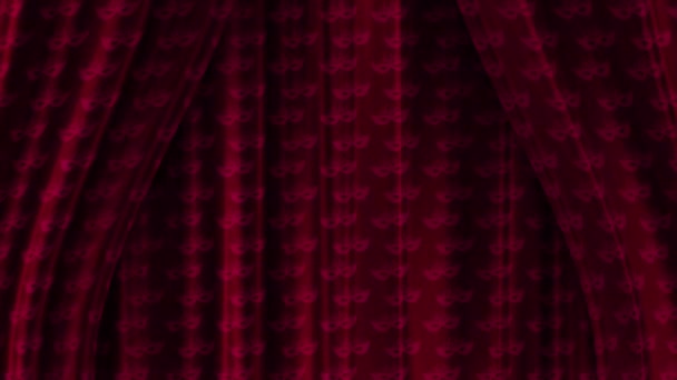 劇場のオープニングカーテン。パターンはマスクです。カーテンを通ってループシームレスな動きでアニメーション. — ストック動画