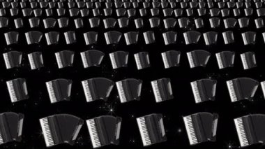 Akordiyonlar. Akordeon çalan bir alan. Gösteriler, konserler, klipler ve müzik için video sanatı. Dizinin üzerinde uçmanın animasyonu.