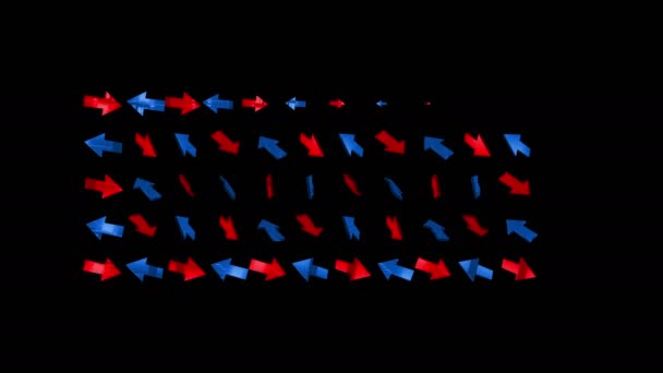 Flechas. Montaje en filas de lienzo de flechas azules y rojas multidireccionales. Fondo con animación. — Vídeo de stock