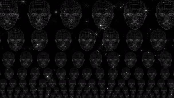 Des visages. Visages polygonaux volants en perspective. Art vidéo pour spectacles et concerts, clips et musique. Animation abstraite pour la scène. — Video