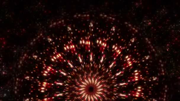 Um caleidoscópio de partículas douradas cintilantes. Animação abstrata circular. Para uma cena de concerto ou fundo de conteúdo de vídeo. — Vídeo de Stock