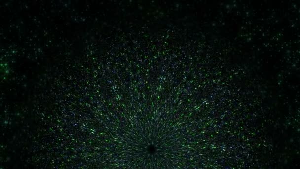 Un kaléidoscope de particules brillantes vertes et bleues. Animation abstraite circulaire. Pour une scène de concert ou un fond de contenu vidéo. — Video