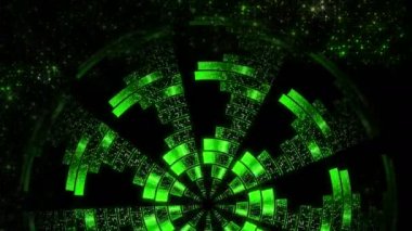 Dengeleyicilerin dairesel bir kaleydoskobu. Soyut animasyon. Konser sahnesi ya da video içeriği için.