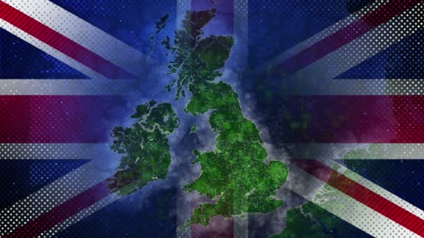 Mapa da Grã-Bretanha no fundo da bandeira. — Vídeo de Stock
