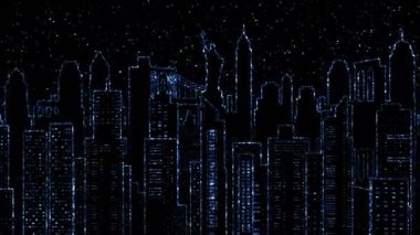 New York - şehir panoraması. Animasyon. Parılda..