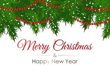 Gerçekçi köknar dallarıyla Noel arkaplanı. Vektör illüstrasyonu.