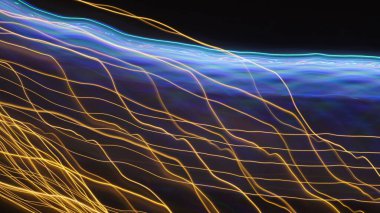 Light Bokeh Trail Soyut Doku, Fütürist için Uzun Maruziyet Sanat Arkaplanı, Kopya Uzayı ile Süslü Tasarım. Ekran Kipi Kullanımı için Hareket Bulanık, Odaklanmamış Fotoğraf Üstüste.