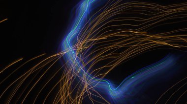 Light Bokeh Trail Soyut Doku, Fütürist için Uzun Maruziyet Sanat Arkaplanı, Kopya Uzayı ile Süslü Tasarım. Ekran Kipi Kullanımı için Hareket Bulanık, Odaklanmamış Fotoğraf Üstüste.