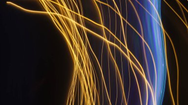 Light Bokeh Trail Soyut Doku, Fütürist için Uzun Maruziyet Sanat Arkaplanı, Kopya Uzayı ile Süslü Tasarım. Ekran Kipi Kullanımı için Hareket Bulanık, Odaklanmamış Fotoğraf Üstüste.