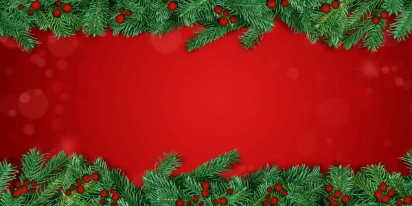 Weihnachten Hintergrund Rot Weihnachtsbaumzweig Grenzt Stechpalme — Stockfoto