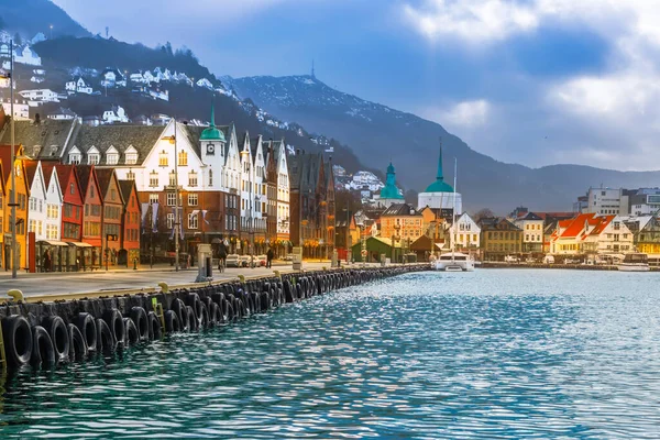 Vista Del Histórico Distrito Portuario Bryggen Bergen Noruega — Foto de Stock