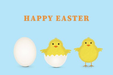 Tatlı bahar civcivi ve yumurta illüstrasyonlu mutlu Paskalyalar..