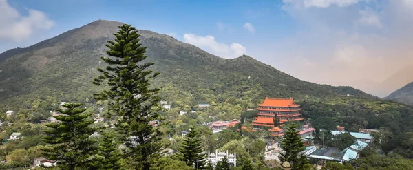 Paysage Panoramique Avec Monastère Lin Ngong Ping Situé Dans Partie — Photo