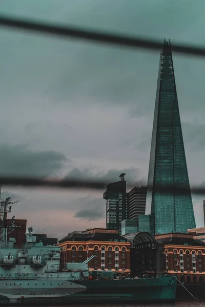 View Shard Skyscraper Tallest Building London City Hms Belfast Ww2 — Stock Photo, Image