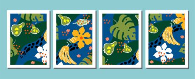   Arkaplan Şablonları Duvar Sanatları Vektörü. Baskı için soyut Tropikal tasarım, tebrik kartları, kumaşlar.