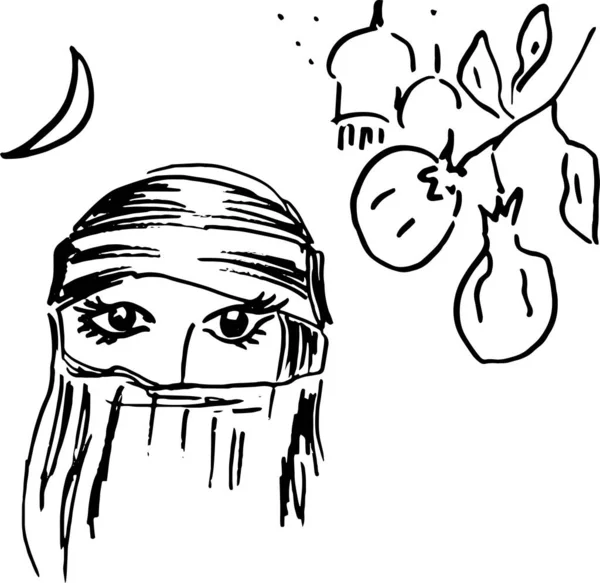 イスラム教徒の女性 ドードルスタイルのベクトルイラスト — ストックベクタ