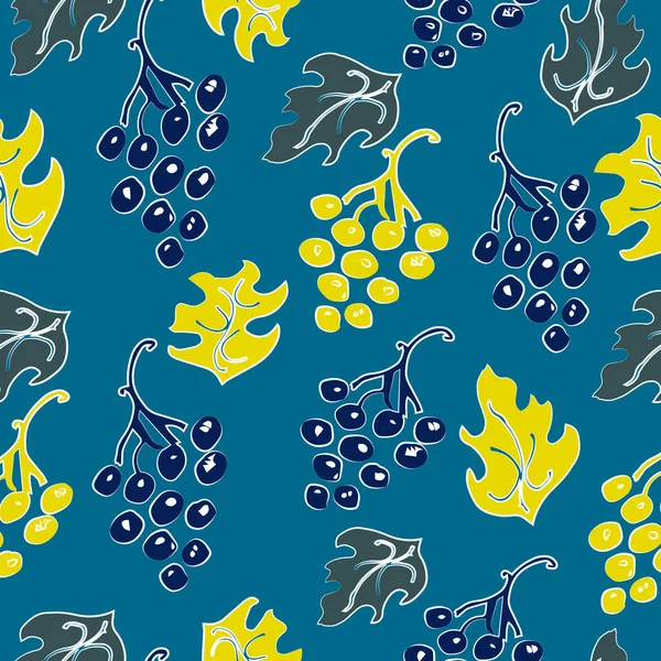 Nahtloses Blumenmuster Mit Trauben Auf Blauem Hintergrund — Stockvektor