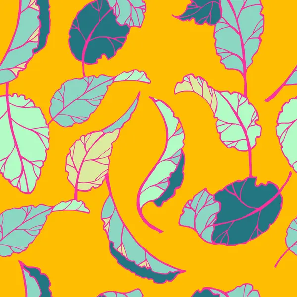 Nahtlose Muster florale mit Blättern auf gelbem Hintergrund. Vektor-Illustration — Stockvektor