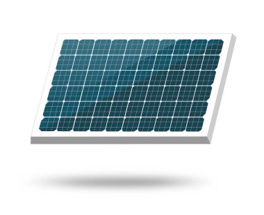 Beyaz zemin üzerinde izole edilmiş güneş hücresi veya Photovoltaics modülü (PV modülü, güneş modülü) 3d gösterimi. Çevresel koruma veya enerji tasarrufu kavramları.