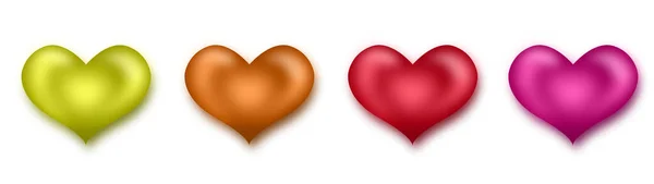 Collection Illustration Different Colors Blurred Glowing Hearts Isolated White Background — Stock Photo, Image