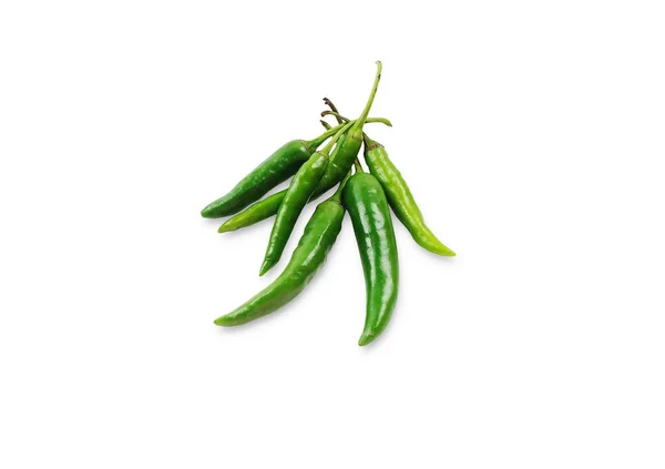Group Green Chili Pepper Isolated White Background Clipping Path — Stock Photo, Image