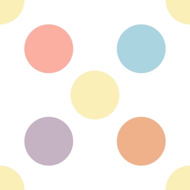 Beyaz arkaplanda vektör illüstrasyonu olarak Pastel renk polka noktasız desen.