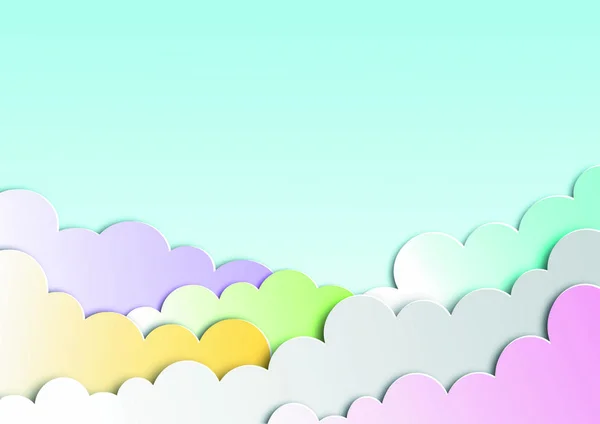 Nuages Colorés Pastel Comme Style Artisanal Papier Sur Fond Bleu — Image vectorielle