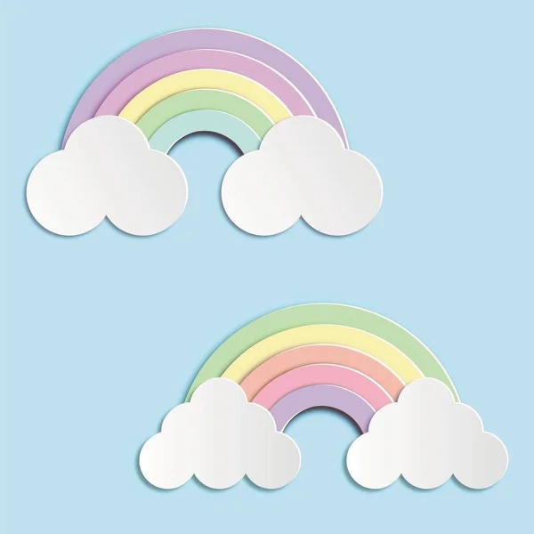 Set Van Pastel Kleurrijk Van Regenboog Wolken Blauwe Backgroud Als — Stockvector