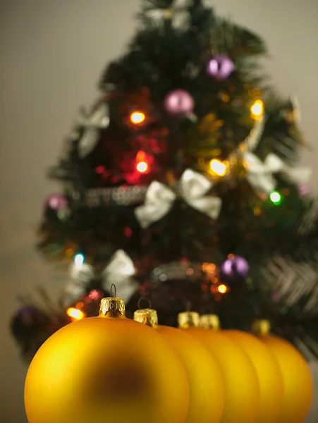 Big golden bauble Christmas Tree. — Stock Photo, Image