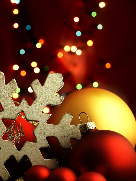 Huge snowflake and Christmas balls. — Stock Photo, Image