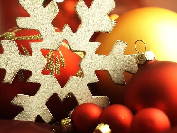 Huge snowflake and Christmas balls. — Stock Photo, Image