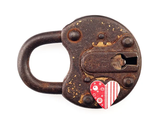 Rusty padlock and heart on a white background. — Stock Photo, Image