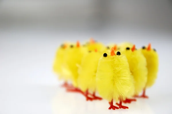 Kleine gelbe Hühner. Osterdekoration. — Stockfoto
