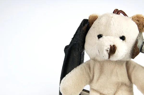 Clamp on the head teddy bear toy. — Stock Photo, Image