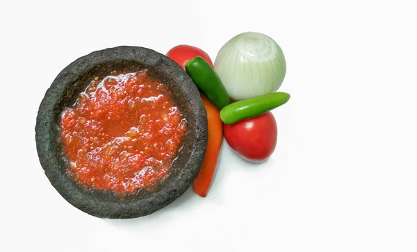 Κόκκινη Μεξικανική Σάλτσα Molcajete Συστατικά — Φωτογραφία Αρχείου