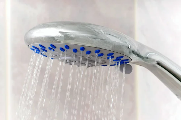 Closeup Water Running Shower Head — Stock Photo, Image