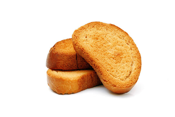 three rusks isolated on white background, full depth of field