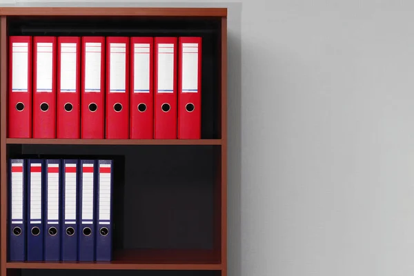 kırmızı ve mavi ofis halka klasörleri kopyalama alanı olan raflarda