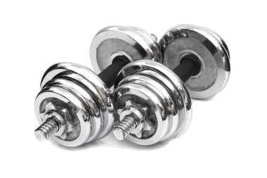 a pair of adjustable dumbbells isolated on white background