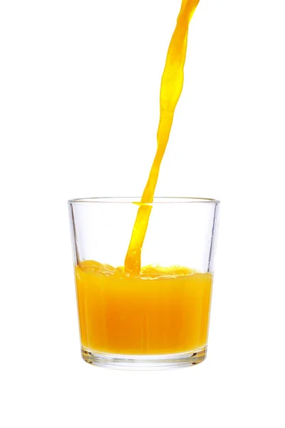 Pouring Orange Juice Glass Isolated White Background —  Fotos de Stock