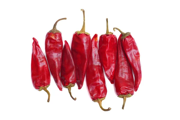 Vista Superior Chiles Secos Aislados Sobre Fondo Blanco — Foto de Stock