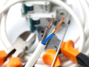 Elektrikli aletlerin ve ekipmanların önündeki kablolar soyulmuş, sığ alan derinliği