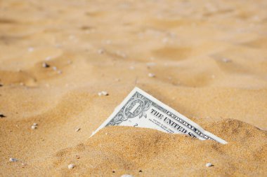 Kuma gömülü bir dolarlık banknot köşesi. Boşluğu kopyala.