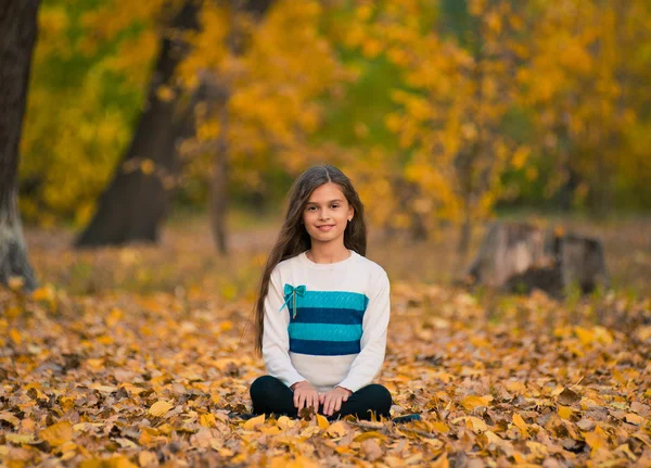 Retrato de una hermosa adolescente sonriente en otoño —  Fotos de Stock