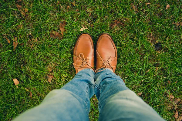 Shoes on the green grass — Stock Photo, Image