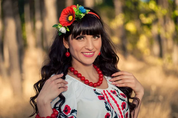 Portrait ukrainian woman in national clothes — Stock Photo, Image